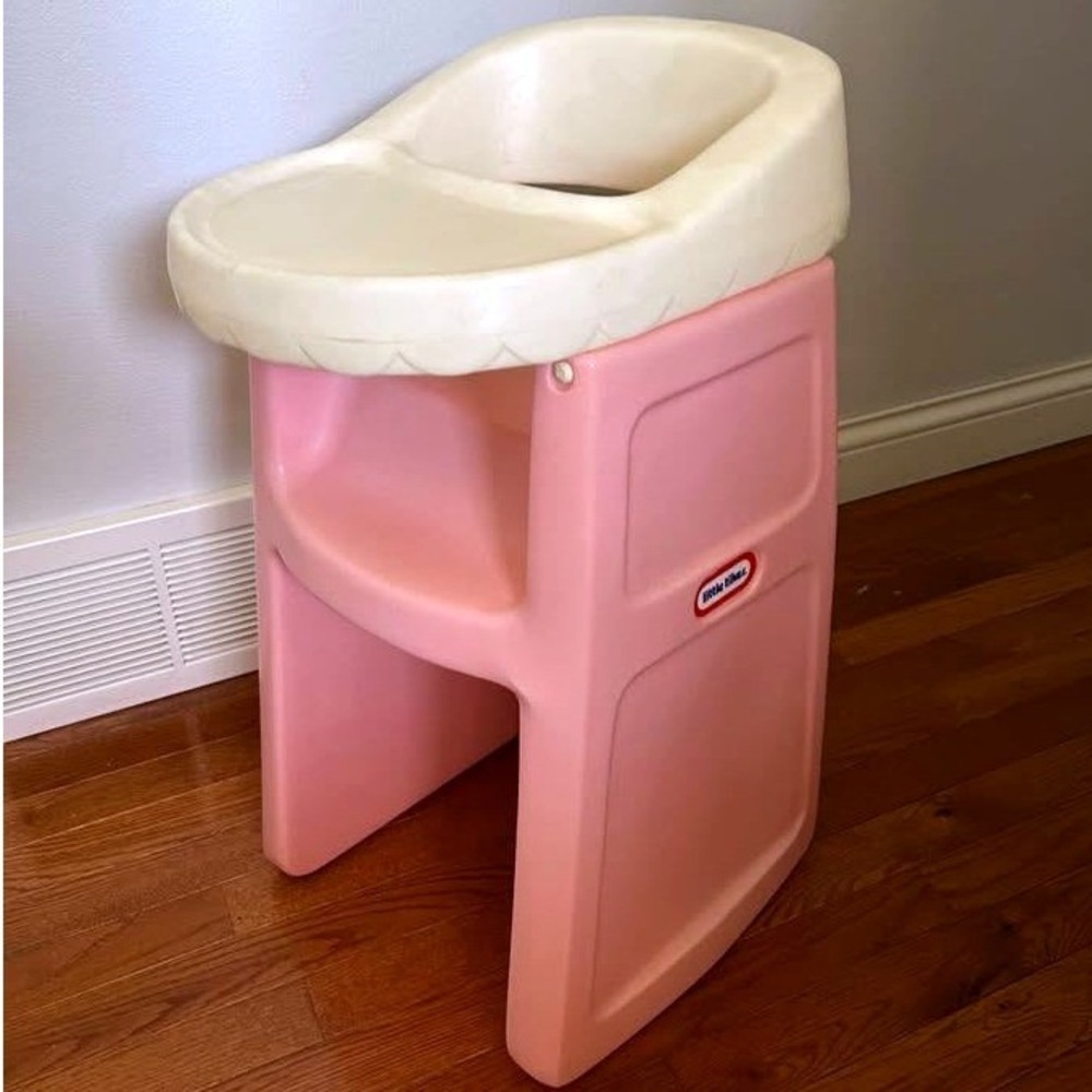 VTG 90s Little Tikes Hard Plastic Baby Doll Highchair Pink White Pretend Play
